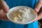 Tibetan milk mushroom. Organic probiotic milk kefir grains. The concept of a healthy diet and strengthening the immune system.
