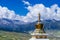 Tibetan pagoda against mountains and landscape of Qinghai, China