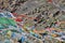 Tibetan prayer flags flutter in the wind.