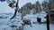 Tibetan prayer flags are flying in the snow covered spiti, Himachal, India