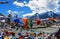 Tibetan praying flags blown by the wind with high himalayas in t