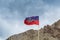 Tibetan traditional dragon flag at Hemis monastery with background of barren mountains in Leh, Ladakh,  Jammu and Kashmir