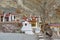 Tibetan traditional stupas and village at the Hemis monastery with background of barren mountains in Leh, Ladakh, Jammu and