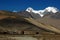 The tibetan village and snow mountains