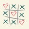 Tic tac toe game with criss cross and heart sign mark. XOXO. Hand drawn brush. Happy Valentines day card. - Vector