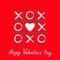 Tic tac toe game with criss cross and white heart sign mark XOXO. Hand drawn brush. Doodle line. Happy Valentines day card Flat de