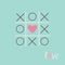 Tic tac toe game with cross and heart sign mark Love card Blue Flat design