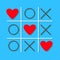 Tic tac toe game Cross and three red heart sign mark Love card Flat design