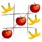 Tic-tac-toe game made of colorful fruits.