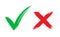 Tick and cross brush signs. Green checkmark OK and red X icons, isolated on white background. Symbols YES and NO button