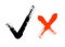 Tick and cross brush signs. Symbols YES and NO button for vote, decision, web. Vector illustration. Symbol of error