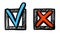 Tick and cross check mark sketch button icon set