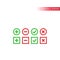 Tick, cross, plus and minus red and green thin line vector icon set.