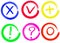 Tick, cross, plus, null, question marks and exclamation vector signs