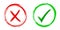 Tick and cross signs. Green checkmark OK and red X icons, Simple marks graphic design. Symbols YES and NO button for vote, Check