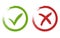 Tick and cross signs. Green and red checkmark vector