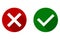 Tick and cross signs. Yes and No, Green checkmark OK and red X icons, isolated on white background.