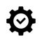 Tick gear black icon. Technical repair symbol. Vector illustration