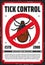 Tick insect or mite bug warning sign. Pest control