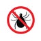 Tick parasite warning sign. Epidemic. Human mite parasite. Mite parasites.