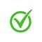 Tick symbol in green circle, checkmark in checkbox vector icon.