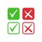 Tick symbol set in red and green circle, checkmark in checkbox vector icons.