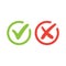 Tick symbol set in red and green circle, checkmark in checkbox vector icons