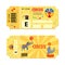 Tickets for circus performances. Vector flyer on a circus show. Two vintage entrance tickets templates set. Invitation