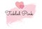Tickled pink text and two pink heart icons against white background