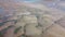 Tidal plains on the Atlantic Ocean. Wet beach sand, top view. Seaside landscape, drone video