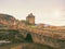 Tides in the lake at Eilean Donan Castle, Scotland. The popular stony bridge