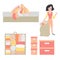 Tidy up and declutter concept vector icon set. Closet organization illustration. Woman with bag decluttering and tidying her