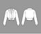 Tie-front cropped shirt technical fashion illustration with camp collar, long sleeves with cuff, front button fastenings