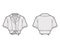 Tie-front cropped shirt technical fashion illustration with camp collar, short circle sleeves, front button fastenings