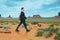 Tied businessman walking on desert background