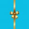 Tied Gold Bow with Ribbon in Center of Vector Blue