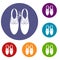 Tied laces on shoes joke icons set