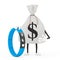 Tied Rustic Canvas Linen Money Sack or Money Bag with Blue Fitness Tracker. 3d Rendering