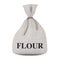 Tied Rustic Canvas Linen Sack or Bag with Flour Sign. 3d Rendering