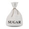 Tied Rustic Canvas Linen Sack or Bag with Sugar Sign. 3d Rendering