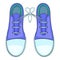 Tied shoes joke icon, cartoon style