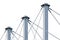 Tied Suspension Roof Cables, Three Tall Blue Grey Isolated Masts, Cable-suspended Swooping Rooftop Pylon Anchors, Large Detailed