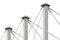 Tied Suspension Roof Cables, Three Tall Grey Masts, Cable-suspended Swooping Rooftop Pylon Anchors, Large Detailed