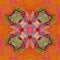 TIFFANY MANDALA. TEXTURED ORANGE BACKGROUND. CENTRAL FLOWER IN GREEN, RED, VIOLET