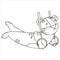 Tiger athlete performs exercises on the rings. Coloring book for children with color example. Vector illustration