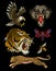 Tiger, bee, butterfly, eagle, leopard and panther embroidery patches for textile design.