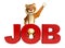 Tiger cartoon character with jobs sign