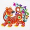 Tiger, color paper cutting. Chinese Zodiac.