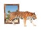 Tiger coming out of a bamboo frame with 3d effect