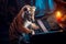 tiger cub playing a small piano and being admired for its talent.